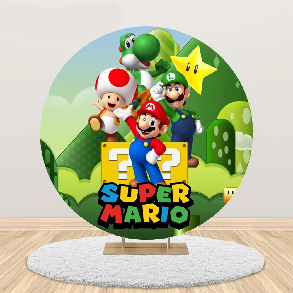 Mario Bro Baby Shower Round Circle Cylinder Covers Backdrop Photo Photography For Background Birthday Party Supplies Kids Props