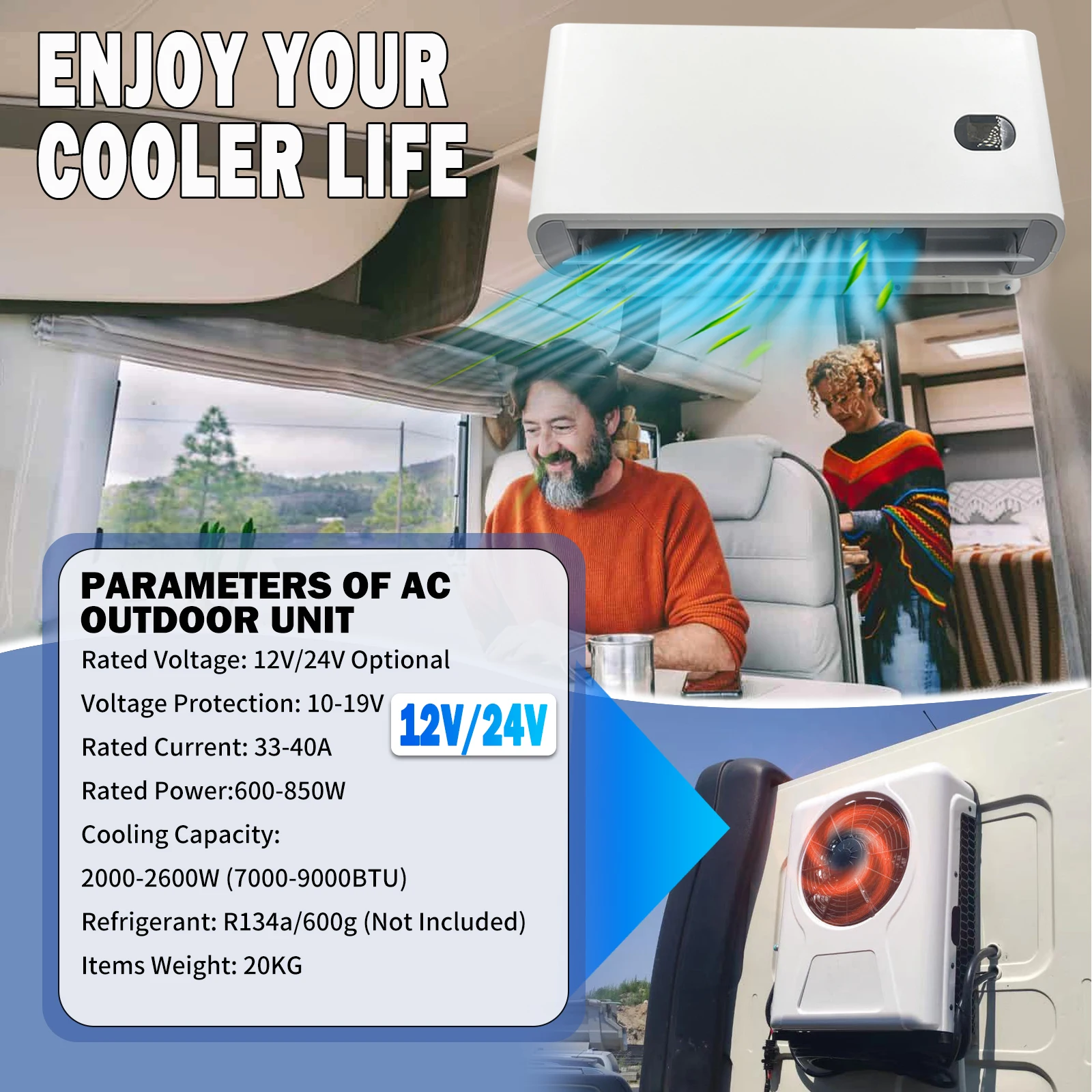 Universalität 12000 BTU 12 V DC Split Parkklimaanlage Kühlsystem für LKW, Wohnmobil, Wohnmobil – geräuscharme, schnelle Kühlung