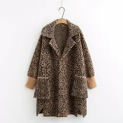 2023 Winter New Women Fashion Mid-Length Faux Mink Fur Coat Female Casual Large Size Thicken Korean Style Leopard Print Overcoat