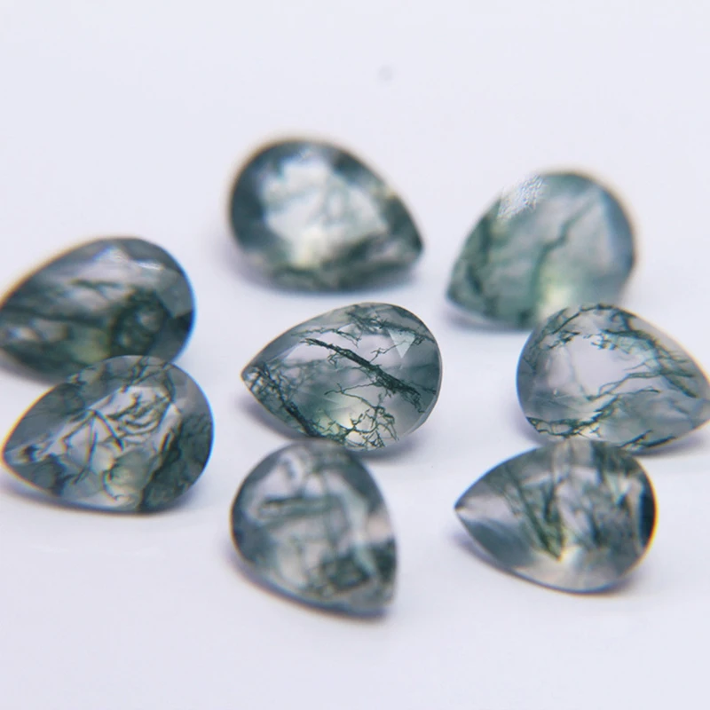 Wholesale AA Natural Moss Agate Pear Shaped Ring Face Multi-Size Mozambique Raw Stone For Ring Necklace Jewelry