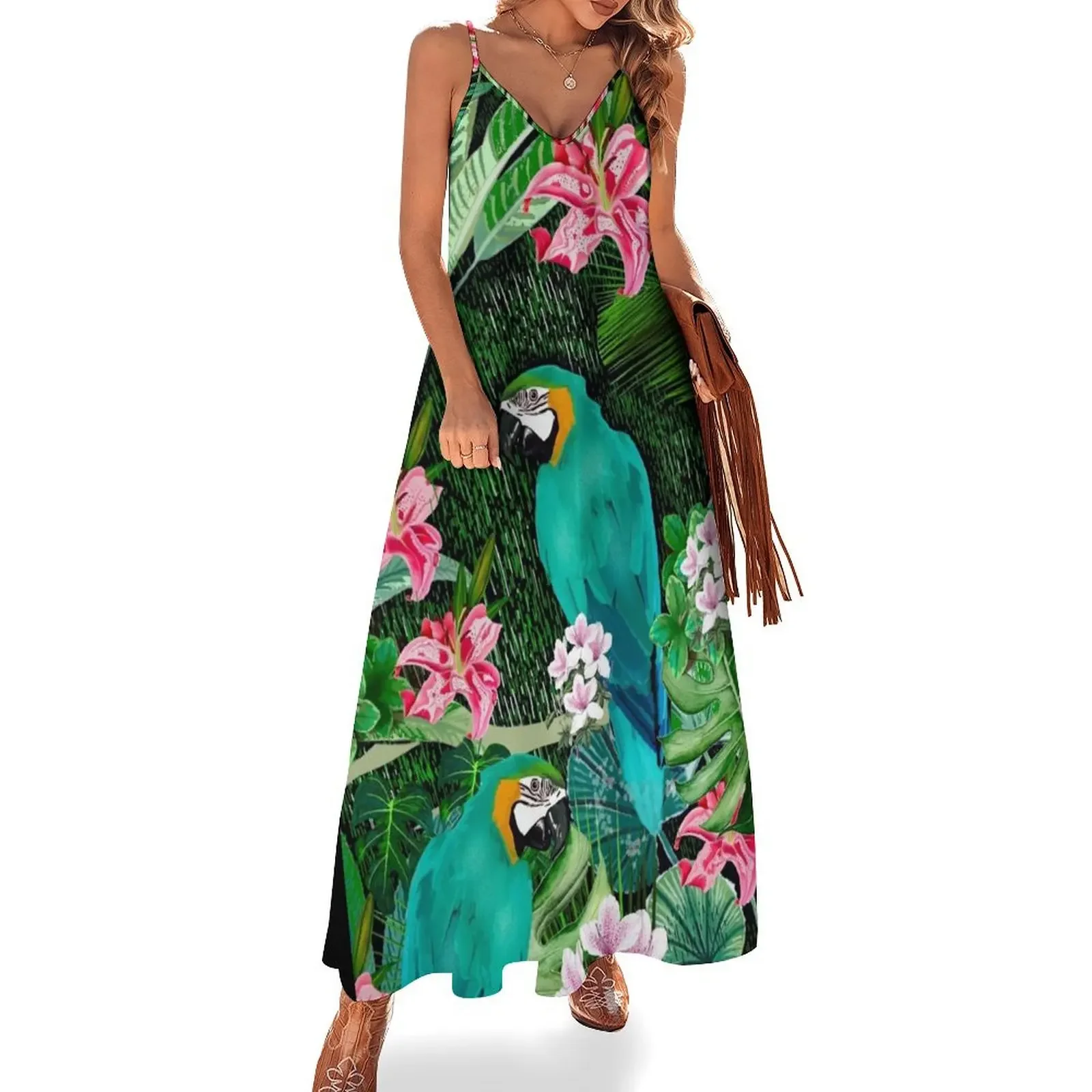 

Tropical Bird Pattern Sleeveless Dress Evening dresses Dress for pregnant women party dresses woman