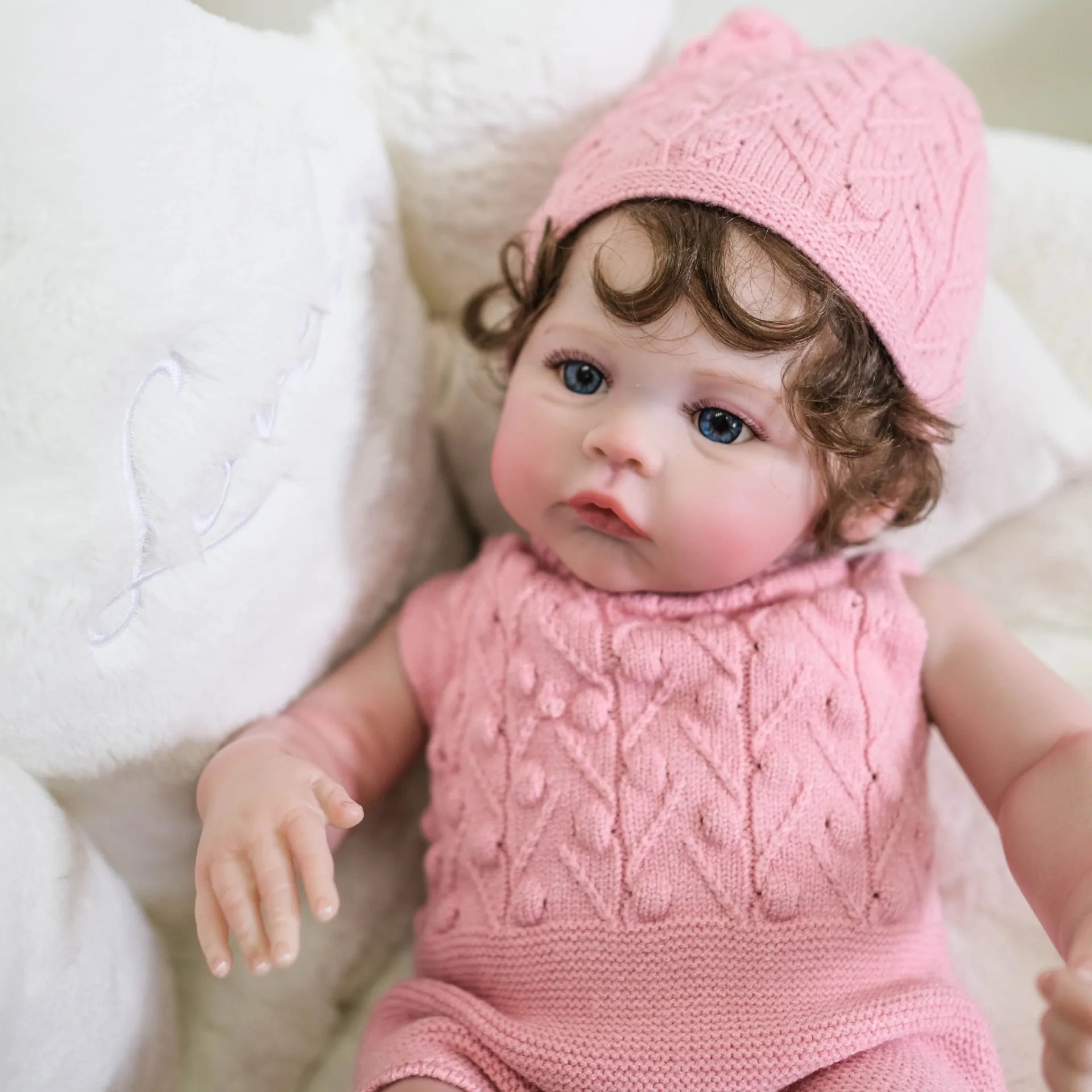 Meadow Lifelike Full Silicone Body Reborn Baby Girl Doll Toy Finished Painted Curly Hair Alive Newborn Bebe Lovely Birthday Gift