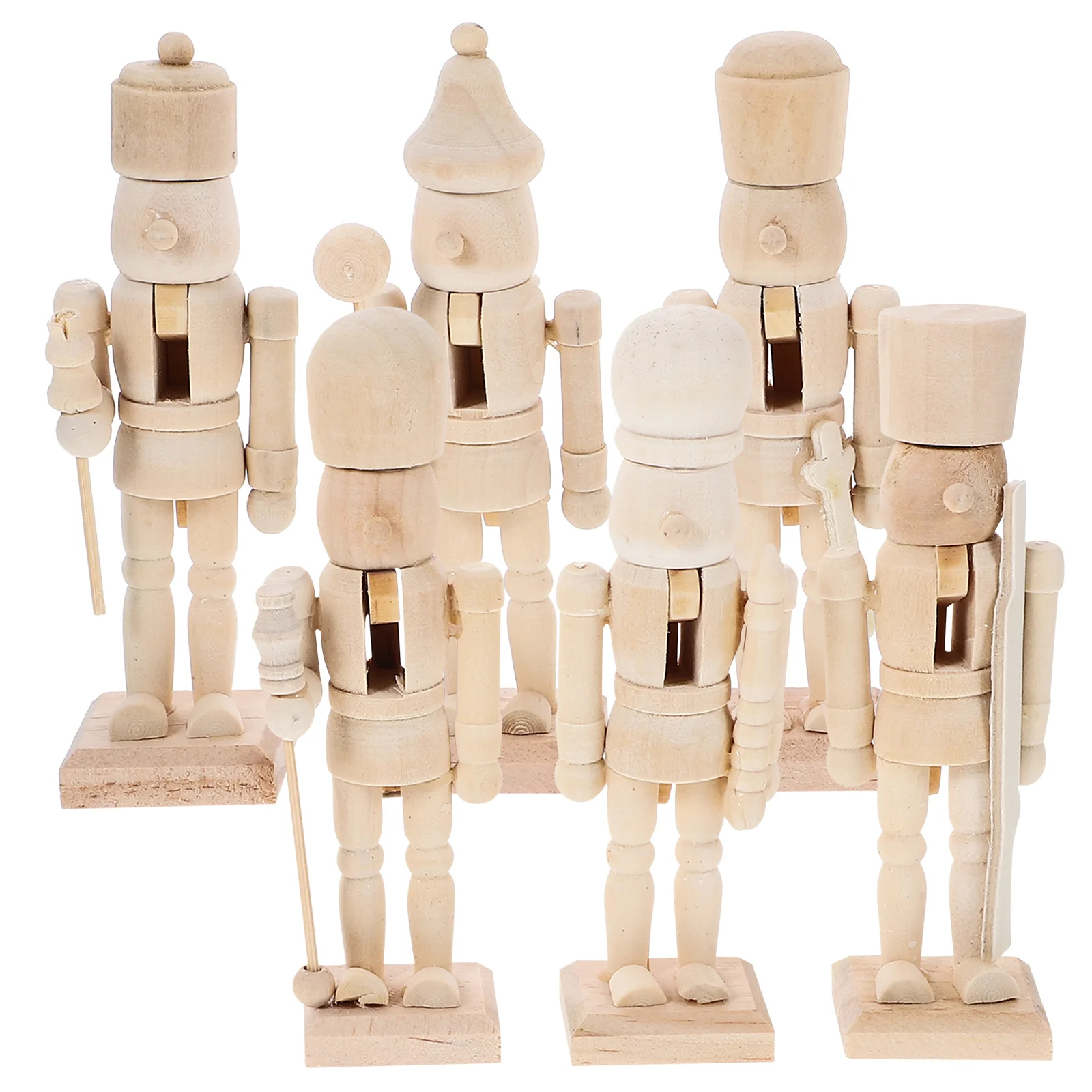 

6 Pcs White Embryo Nutcracker School Painting Wooden Ornament Xmas Soldier Figurine Child Puppet