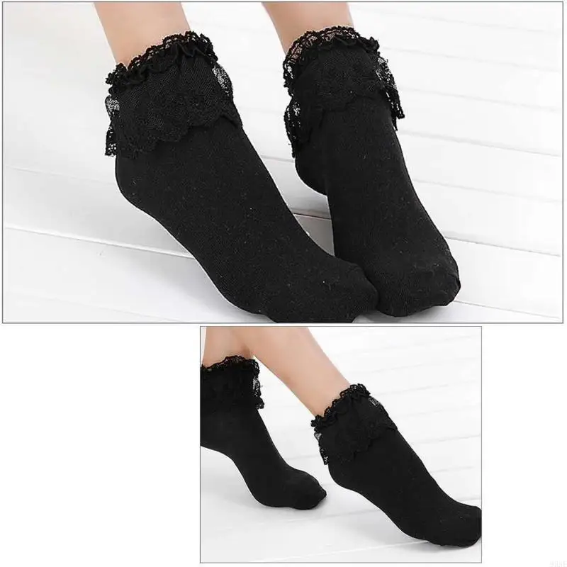 

95AE Princess Girl Sweet Women Ladies Vintage Lace Ruffle Frilly Ankle Socks New