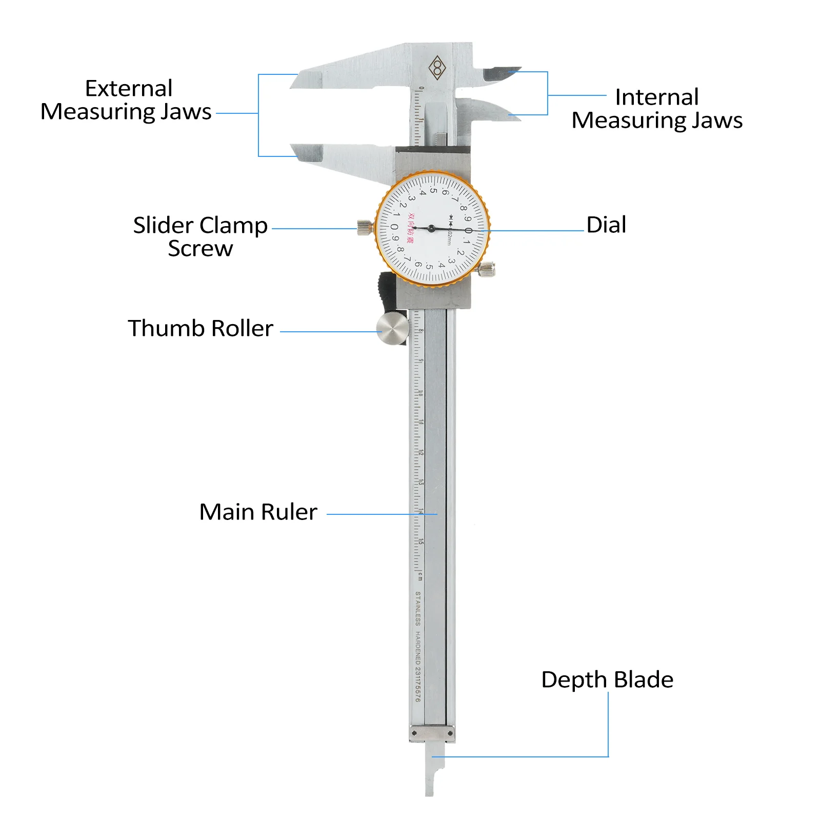 Industrial Dial Calipers High Precision Stainless Steel Vernier Caliper 0-150mm 0.02mm Shockproof Metric Measuring Tool