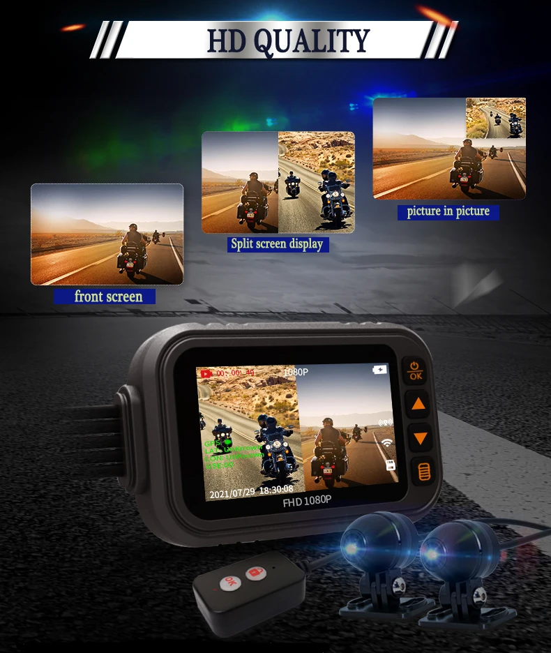 MOTO WiFi Motorcycle DVR Dash Cam 1080P Full HD Front Rear View Waterproof Lens Motorbike Camera GPS Logger Recorder Box