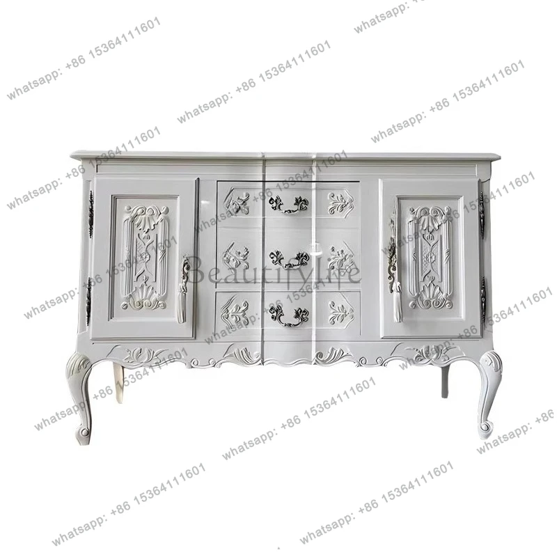 

American solid wood carving flower storage dining side cabinet French retro entrance integrated wall side cabinet