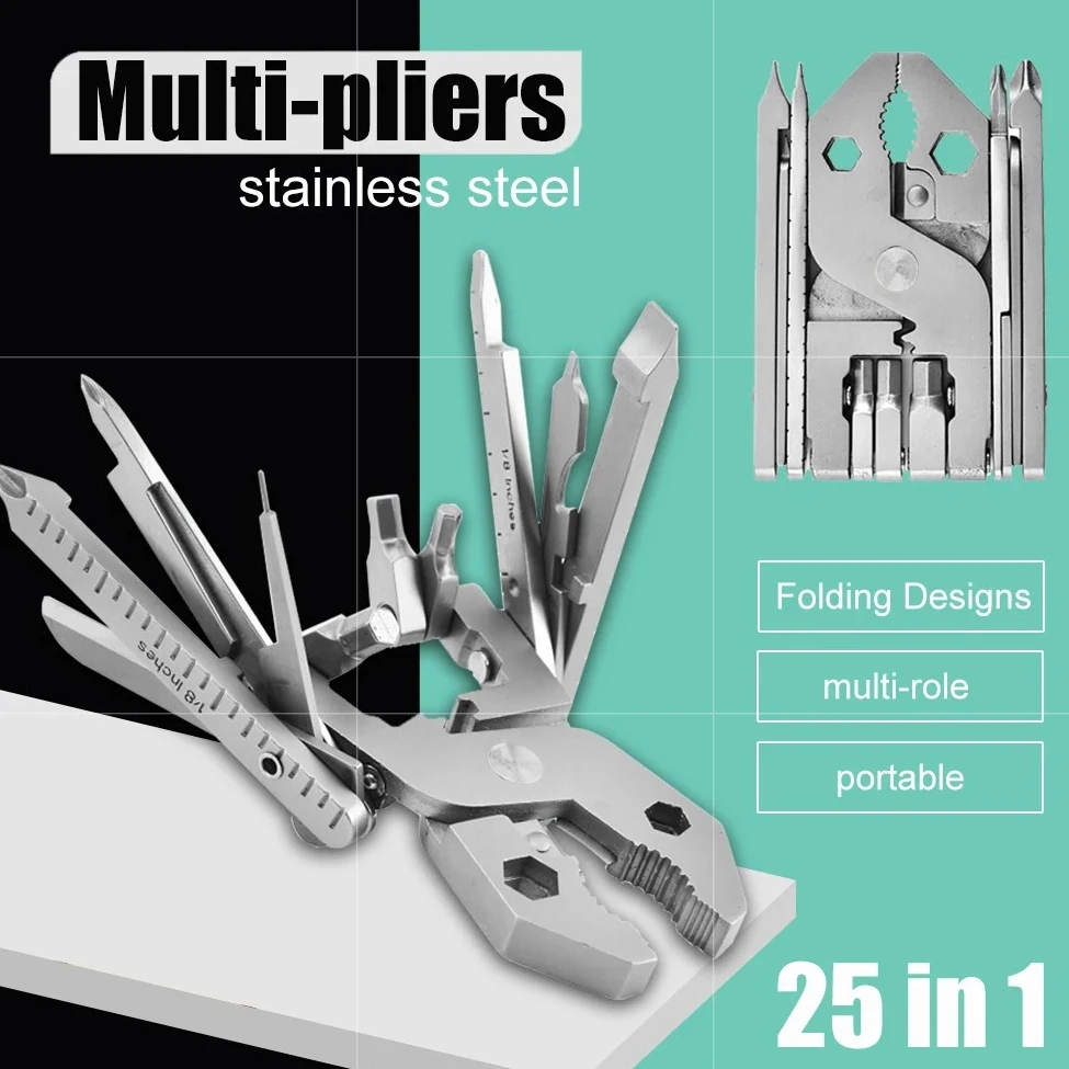 Professional 25-in-1 Folding Multitool Pliers,Stainless Steel Portable Camping Tool for Hiking,Emergency Repair and DIY Projects