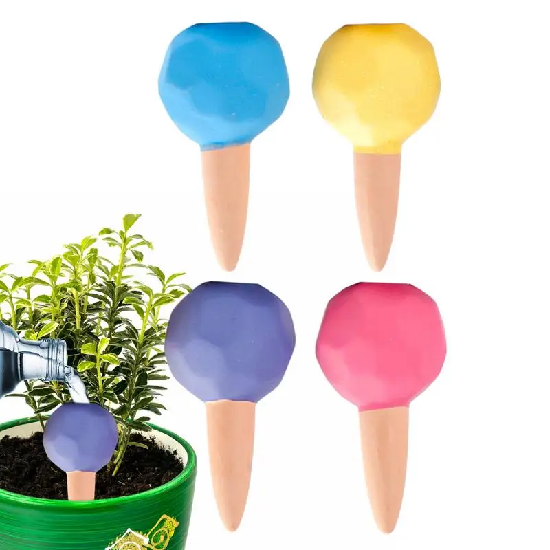 Clay Watering Spikes 4Pcs Slow Drip Watering Stakes Colorful Vertical Planters Accessories Decorative Ball Shape Watering