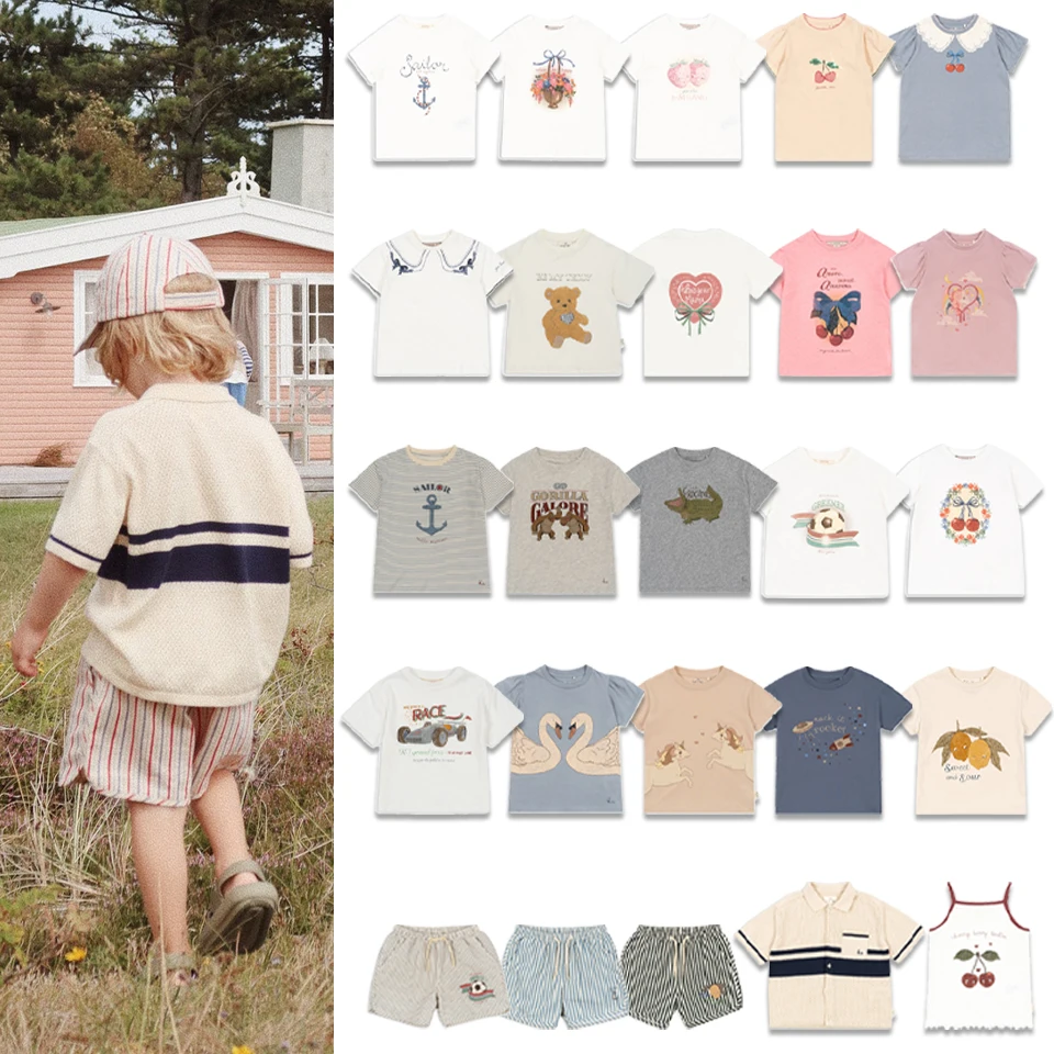 

Лето 2022, детская одежда KS, футболки с короткими рукавами и героями мультфильмов для маленьких девочек, костюмы, футболка с гориллой на нижней части для мальчиков, детская домашняя одежда