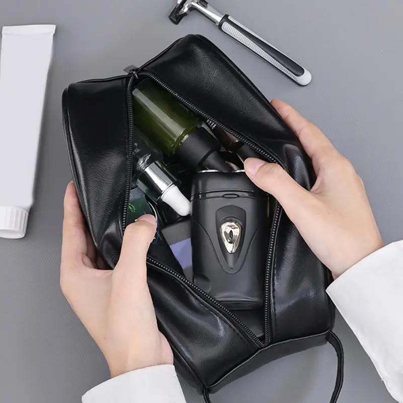 Сумка для стирки из искусственной кожи для мужчин, путешествий, деловых поездок, портативная косметичка, большая вместительная сумка с несколькими карманами, ручная сумка для стирки