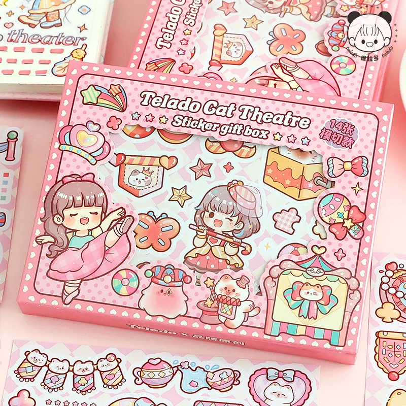 14pcs/1lot Kawaii Scrapbook Sticker Pussycat Theatre Scrapbooking Supplies Planner Decorative Stationery Sticker