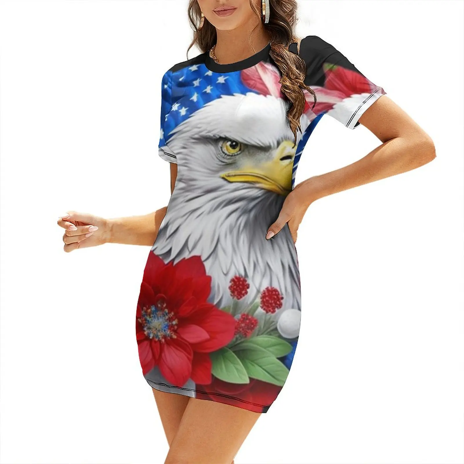 

Patriotic Blooms: 4th of July Short Sleeved Dress dresses with long sleeves Summer women's clothing