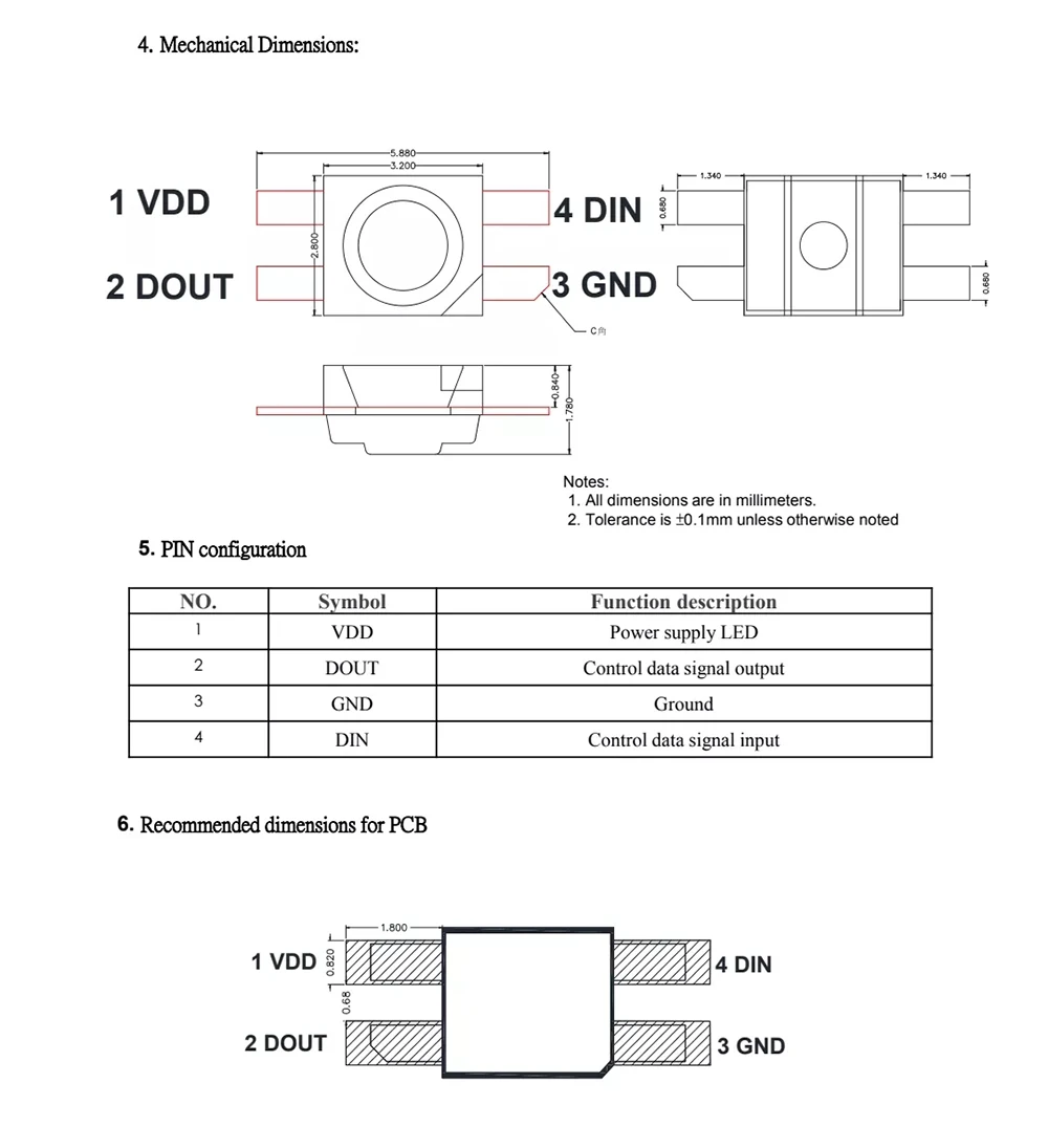 SK6812 MINI-E RGB (podobny do WS2812B) SK6812 3228 SMD Pixel LED Chip Montaż wsteczny Indywidualnie adresowalny pełny kolor 5 V 12 MA — zdjęcie 7