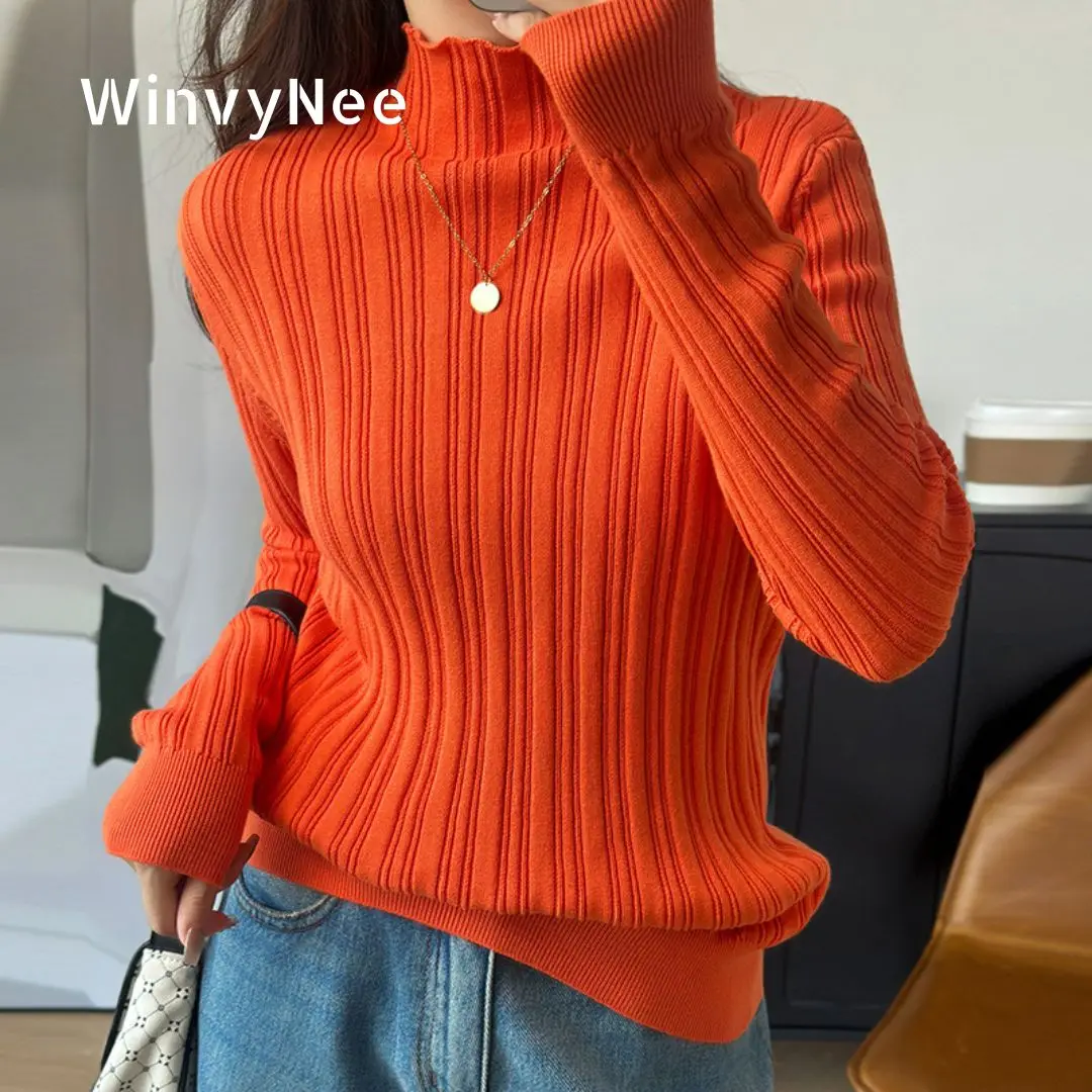 WinvyNee Women's Clothing 100% Pure Cotton Ribbed Stand Collar Slim Fit High Elastic Office Tops Wear Ladies Street ZA1002011