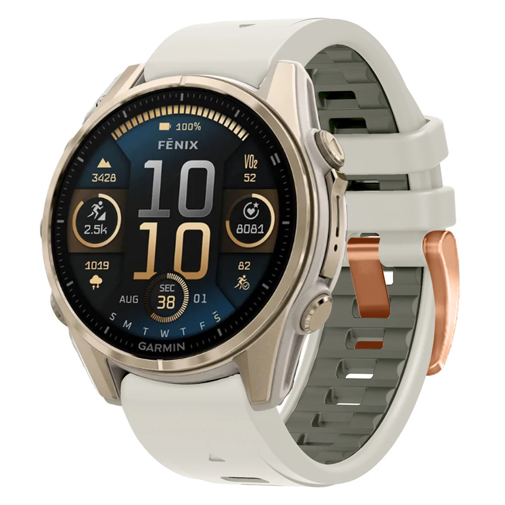 Rose gold buckle สําหรับ Garmin Fenix 8 43 มม., 7 S Pro 6 S Pro, 5 S Plus สร้อยข้อมือผู้หญิง Quickfit 20 มม. สายรัดข้อมือซิลิโคน