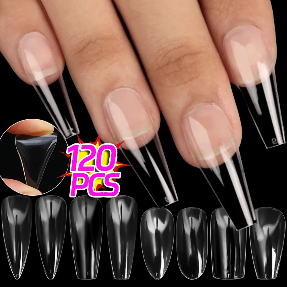 120pcs Press on Fake Nails Nail Extension Coffin Nail Tips Transparent Full Cover Acrylic Long Fake False Artificial Nails Tips