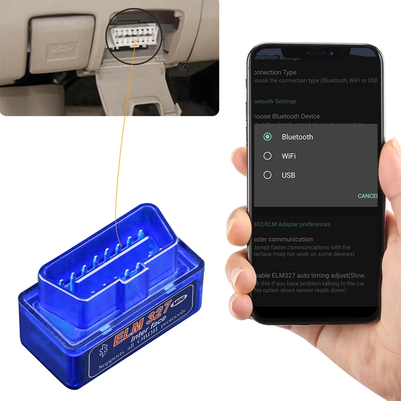 Mini Bluetooth ELM327 V2.1 Automotive OBD2 Diagnostic Tool Scanner Check Engine Code Reader For IPhone Free Update