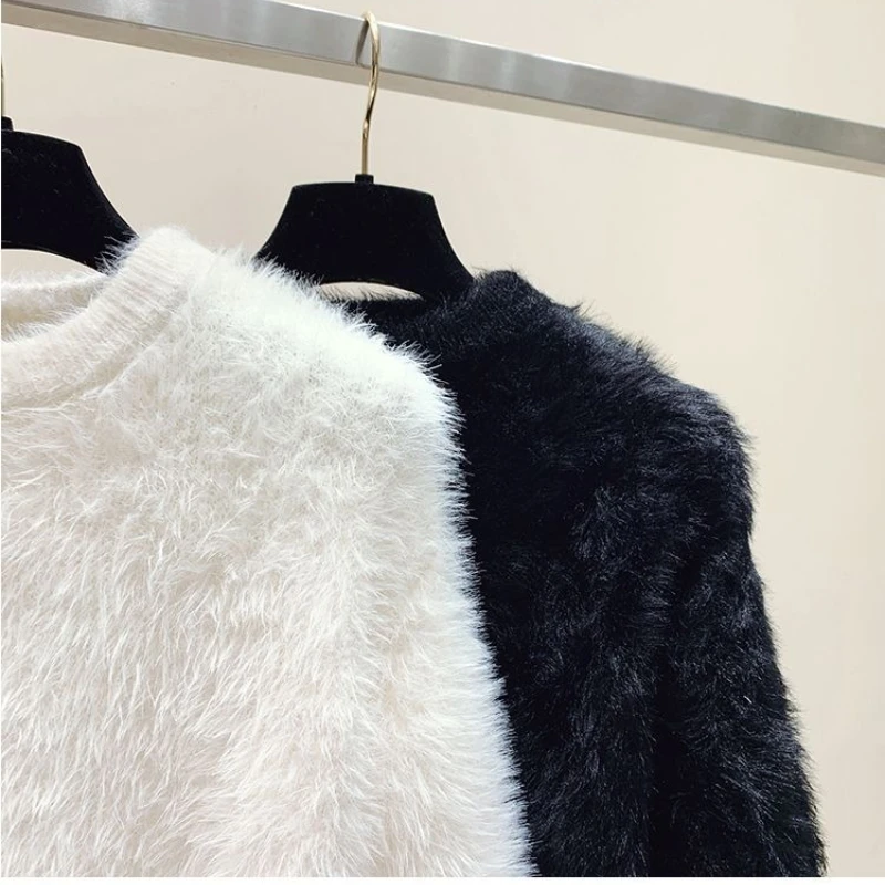 Fuzzy Sweater Pullover Women Soft Plush Solid Color Simple Sweater White Mink Fur Sweet Loose-Fit Warm Sweaters Knitwear Jumpers 4 Fuzzy Sweater Pullover Women Soft Plush Solid Color Simple Sweater White Mink Fur Sweet Loose-Fit Warm Sweaters Knitwear Jumpers 4