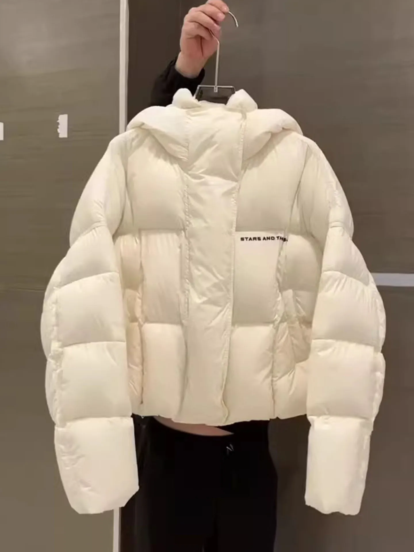 

Ele ort White Hooded down Jaet Women's Winter Coat Warm Sli Bread Sle Polyester Fiber High Waist Long Sve