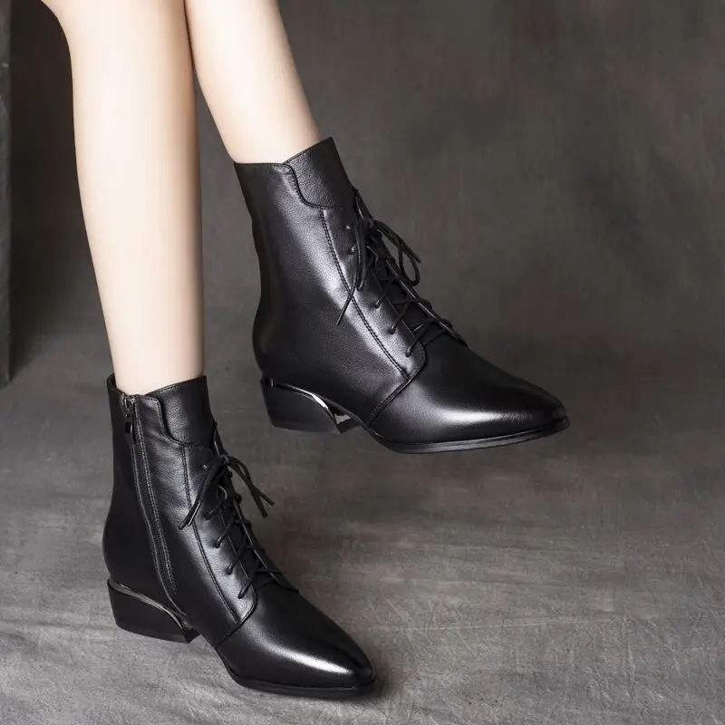 2023 Elegant High Heels Ankle Boots Women Lace Up Pointed Toe Autumn Winter Boots Party Casual Shoes Female