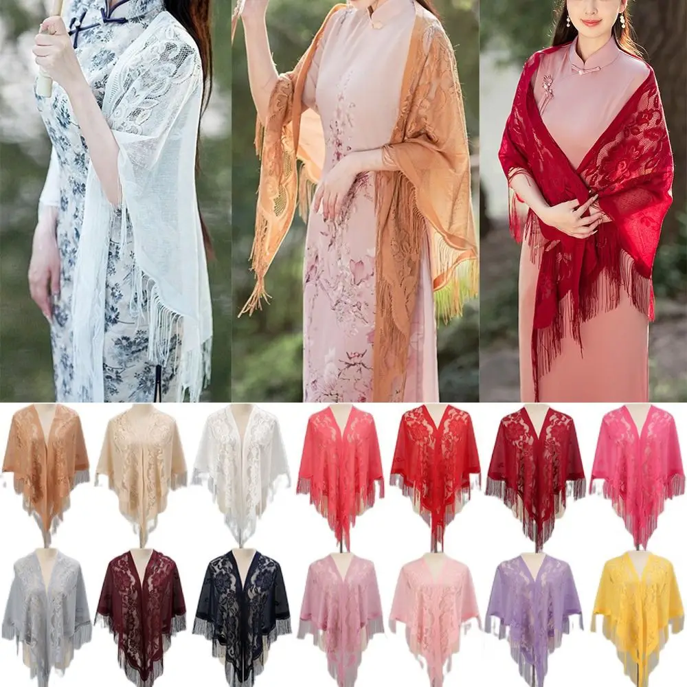 

Wedding Accessories With Tassel Women Shawl Hollow Multicolored Wedding Bridal Shawl Evening Prom Cape Party