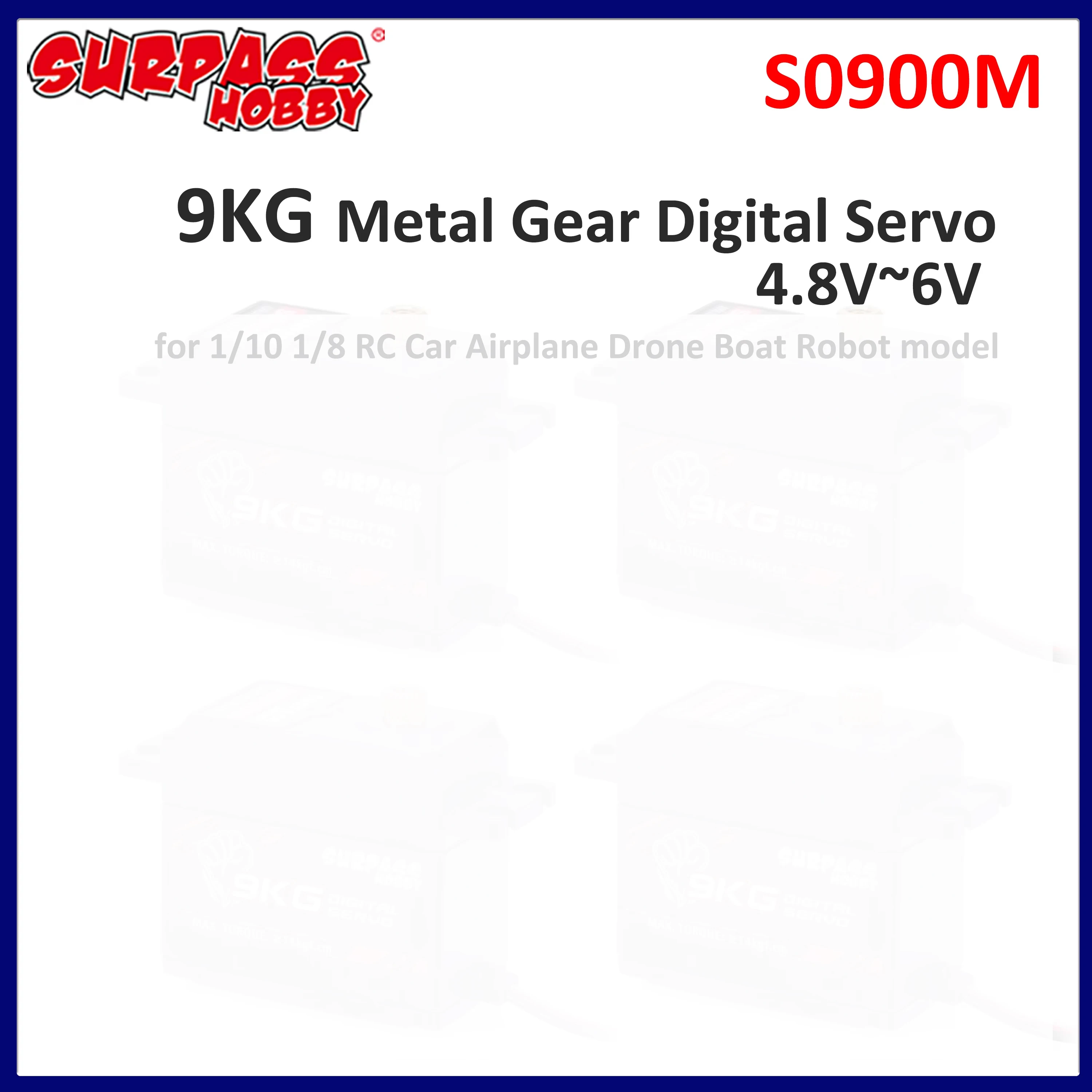 

Surpass Hobby S0900M 9KG Metal Gear Digital Servo 4.8V~6V for 1/10 1/8 RC Car Airplane Drone Boat Robot Model Toy Accessorries