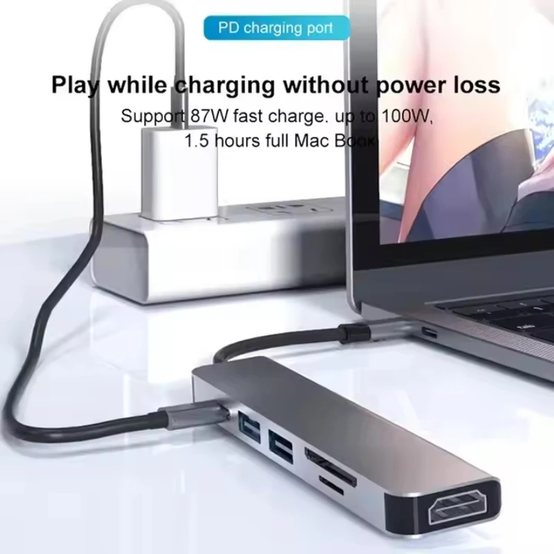 USB C HUB 4K 30 هرتز نوع C إلى HDMI متوافق USB 3.0 محول 7 في 1 نوع C HUB Dock PD 87 واط USB C الفاصل لماك بوك برو اير #4