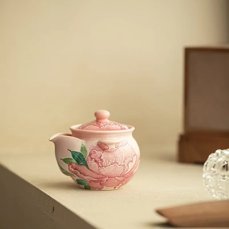 Jingdezhen Rock Mine White Clay Peony Teapot Hand Grab Pot Treasure Bottle Pot Delicate Brewing Teapot Ceramic Kung Fu Tea Set