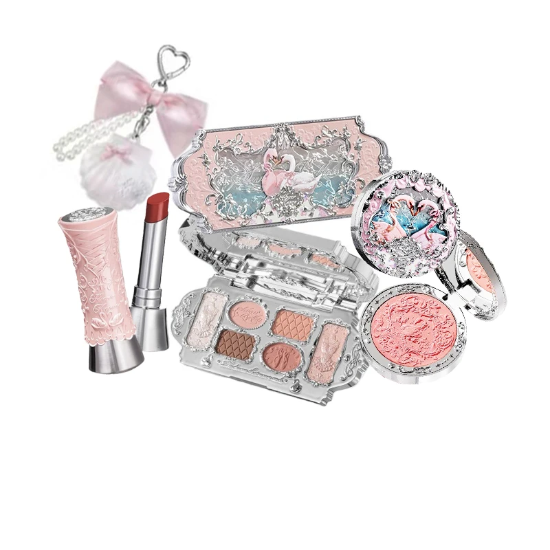 

Flower Knows Makeup Sets Swan Ballet Eyeshadow Palette Matte Glow Shimmer Powder Blush Moisturizing Lipstick Highlighter Kit