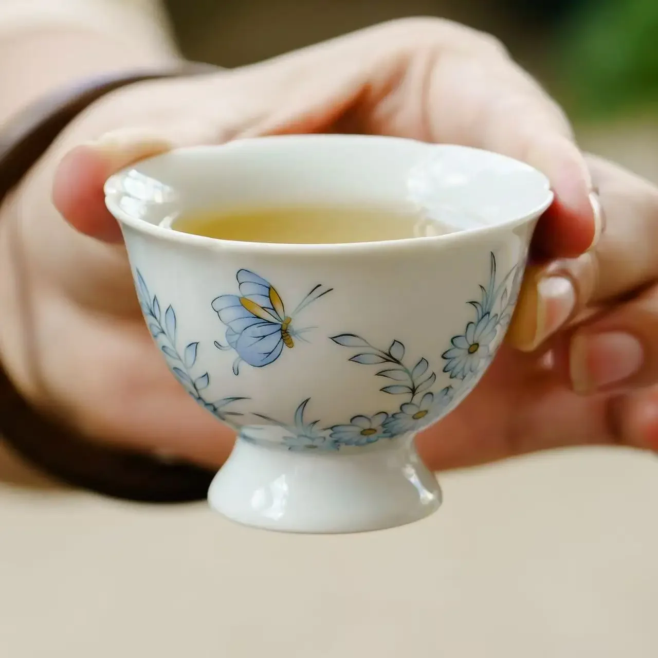 2Pc 45ML Tianqing Butterfly Love Flower Small Teacup Ceramic Master Cup Personal Drinking TeaCup KungFu TeaSet Gift Tea Ceremony