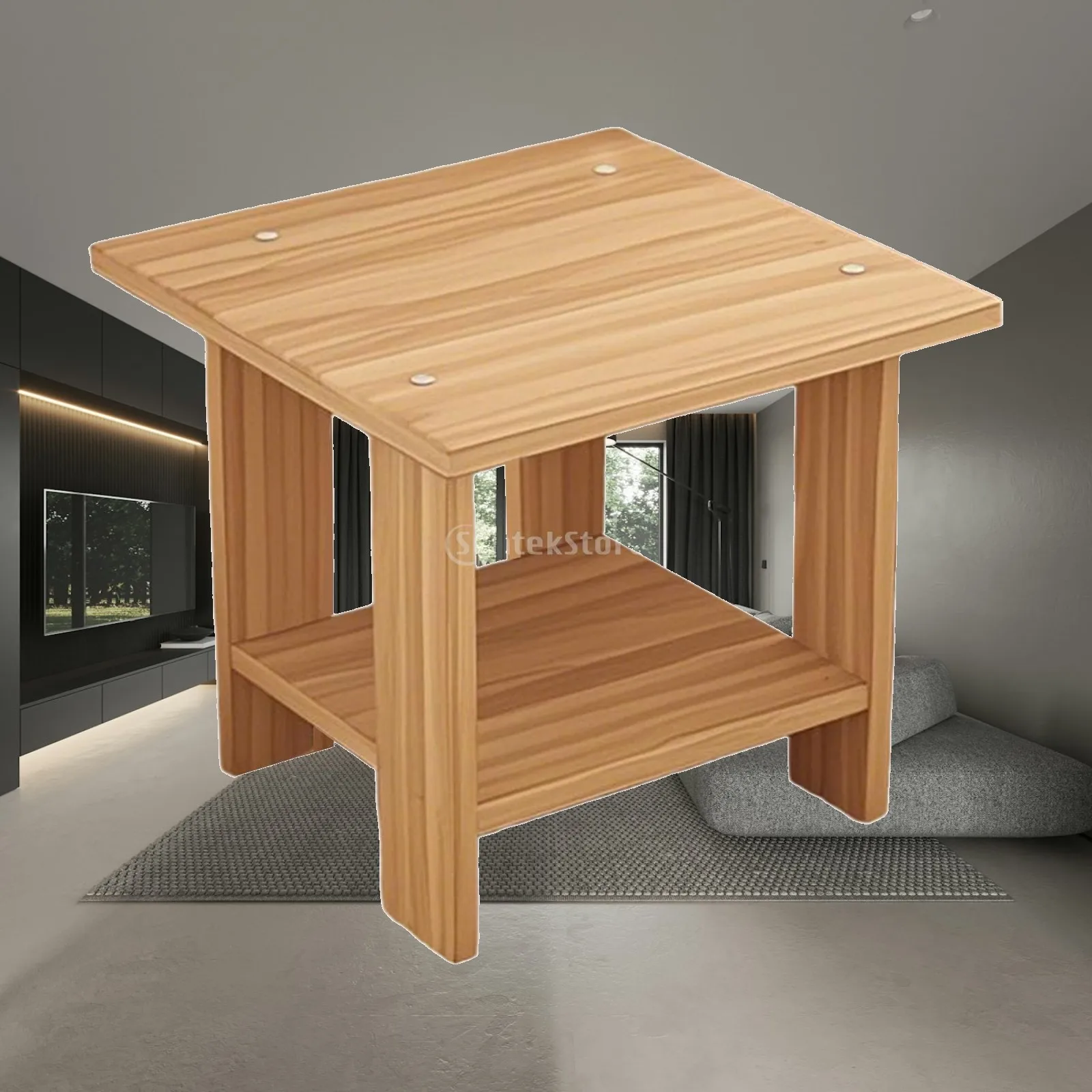 Wooden Coffee Table Small Bedroom Side Table Double Layer Narrow Lounge Furniture for Room Decor