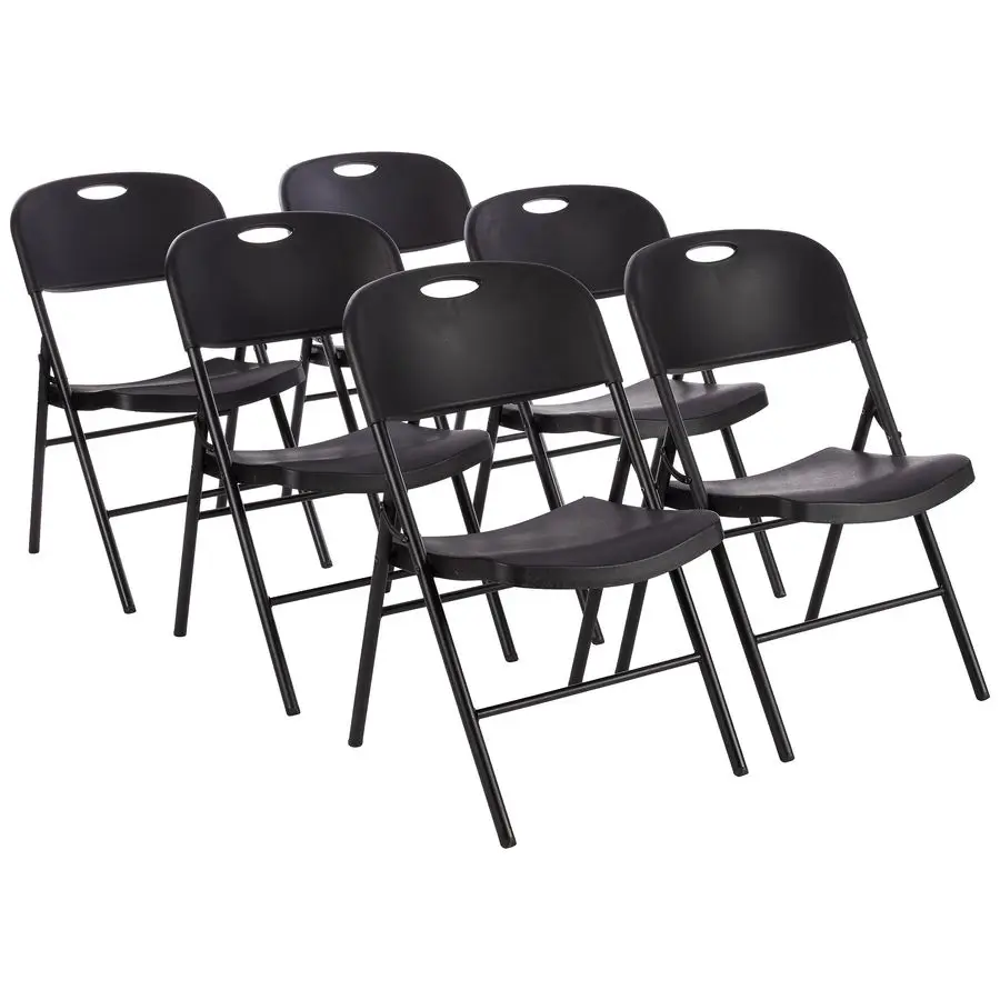 Sturdy Foldable Plastic Chair, Portable, 350Pound Capacity, Black, 6Pack