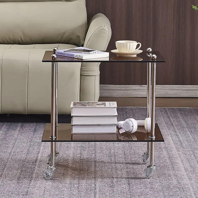 

Stainless steel living room simple glass coffee table modern rectangular bedside 2-layer small apartment tea table coffee tables