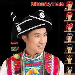 Chinese Minority Hat Traditional Miao Yi Dai Costume Hat Vintage Cap Men Headdress for Theatrical Performance National Dance
