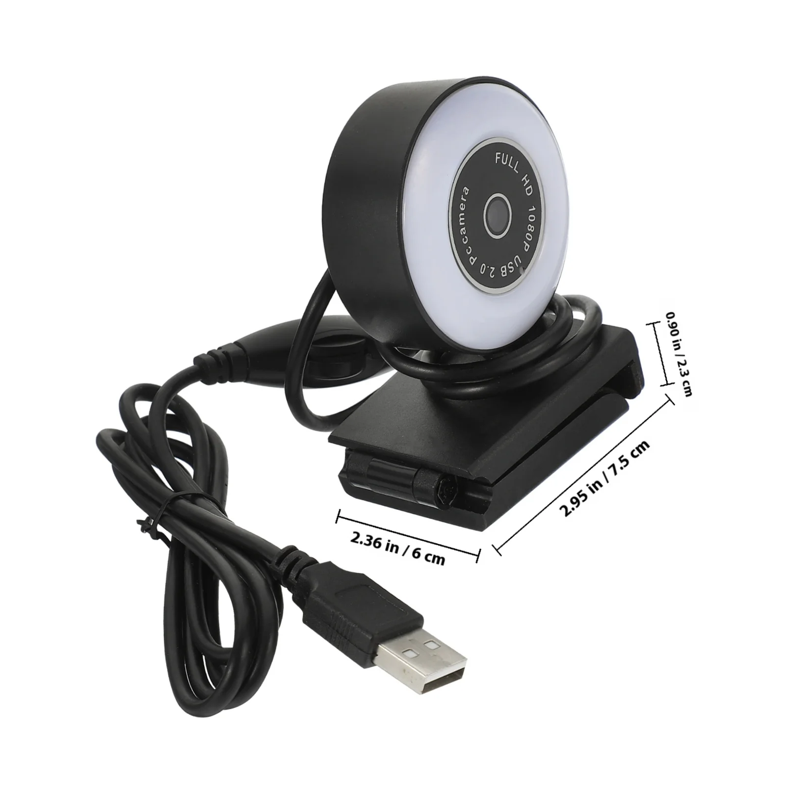 كاميرا 1080 بكسل مع ضوء ملحق LED 95 زاوية واسعة تركيز ثابت USB التوصيل والتشغيل لاجتماعات الفيديو المباشرة