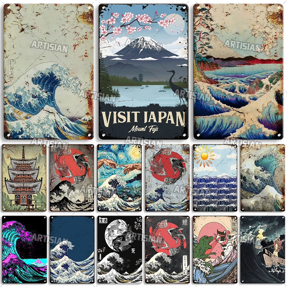 ARTISIAN Painting Kanagawa Ukiyo Metal Tin Sign Vintage Metal Poster Home Cafe Club Wall Decor Signs Retro Wall Metal Signs