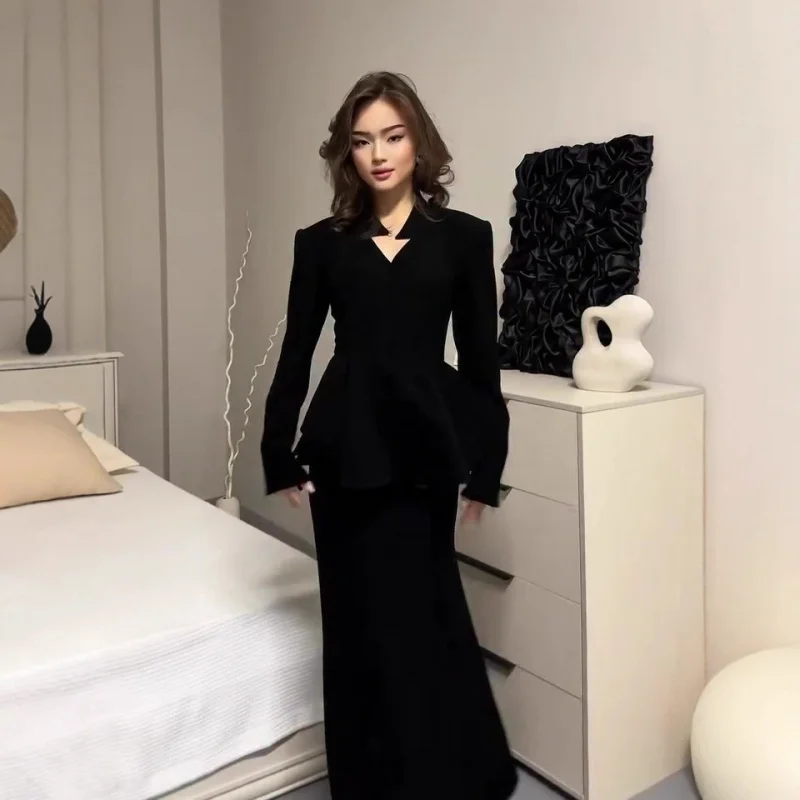 

2025Autumn Slim Fit Retro Modern Soft Long Sleeve Dress Set