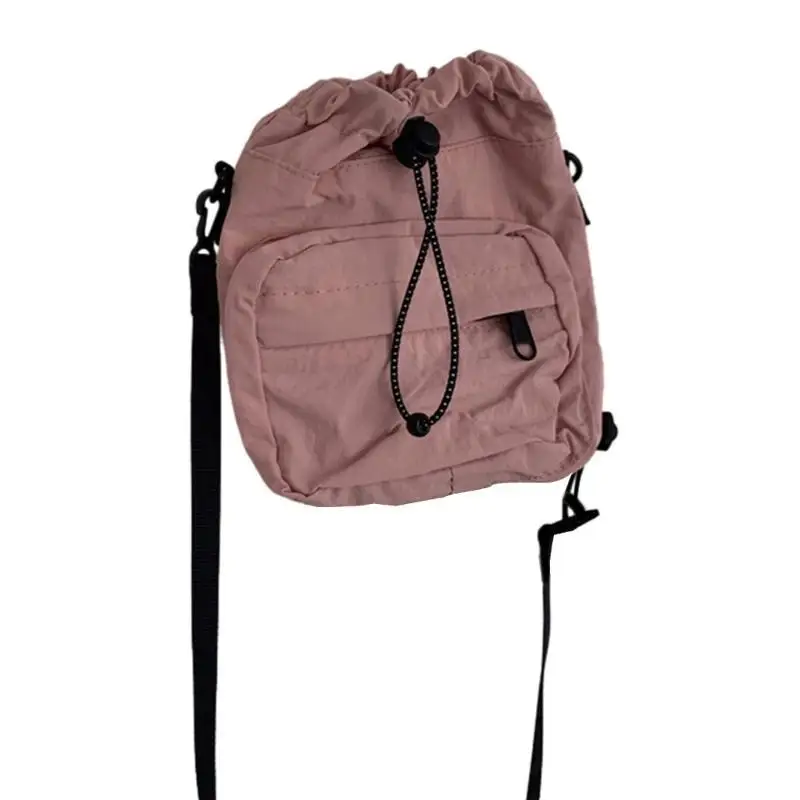 

D46D Simple Fashion Drawstring Ruched Bag Japanese Crossbody Shoulder Bag Cellphone Bag for Girl Women Nylon Trendy Bag