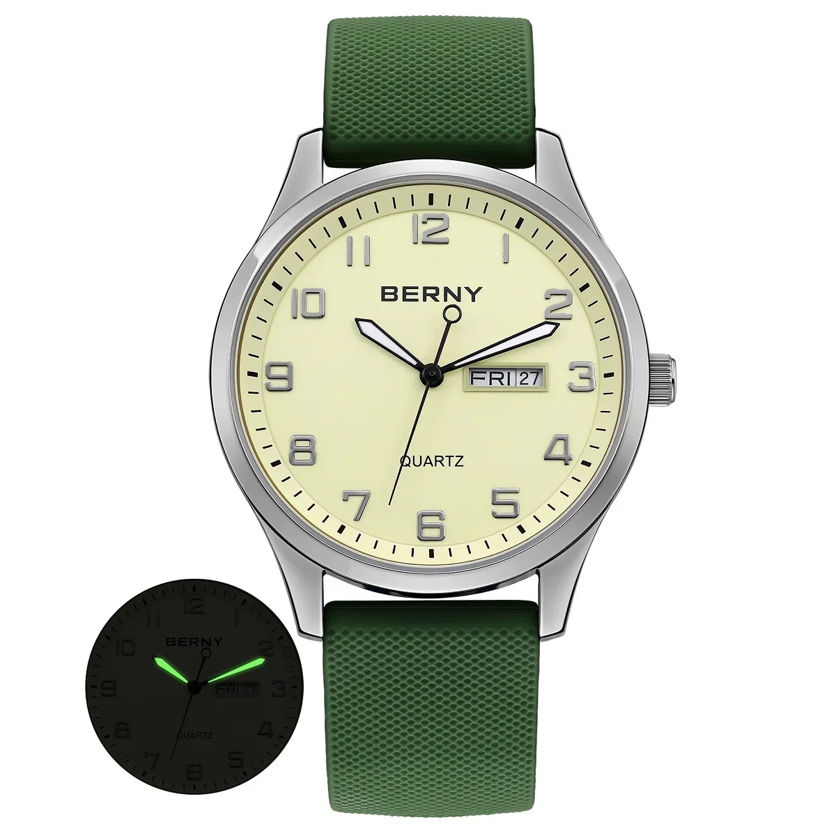 

BERNY Men Watches Luminous Quartz Men's Wristwatch Calendar Week Fashion Classic Sports Waterproof Easy Read Big Dial Male Watch