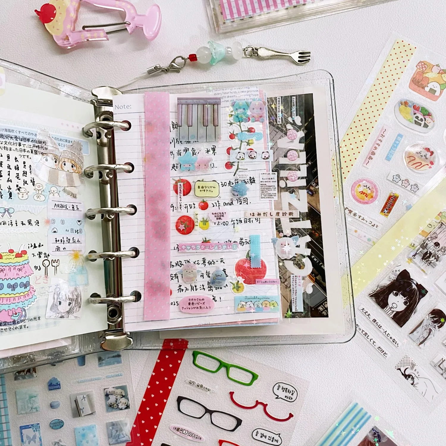 18 Sheets Japanese Kawaii Bear Food Theme Scrapbook Stickers 2-Sided Clear PET Phone Case Decor Supplies image 4