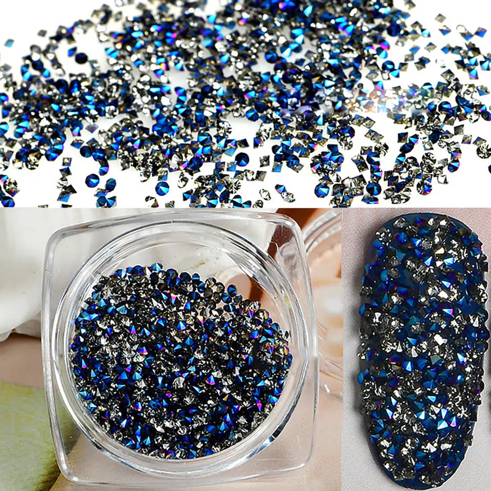 1box Royal Blue Dual Pointed Back Cubic Nail Diamond Rhinestones 6mm Crystal Gem Beads Nail Charms Faceted Glass Nail Decoration