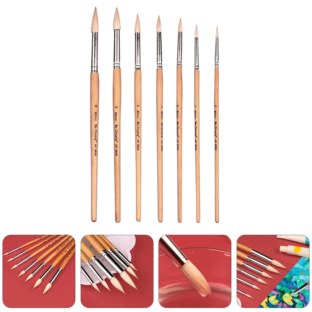 

1Set Wood Handle Paint Brush Set Oil Watercolor Gouache Full Water Intake Easy Clean Wood Handle Paint Brush Watercolor