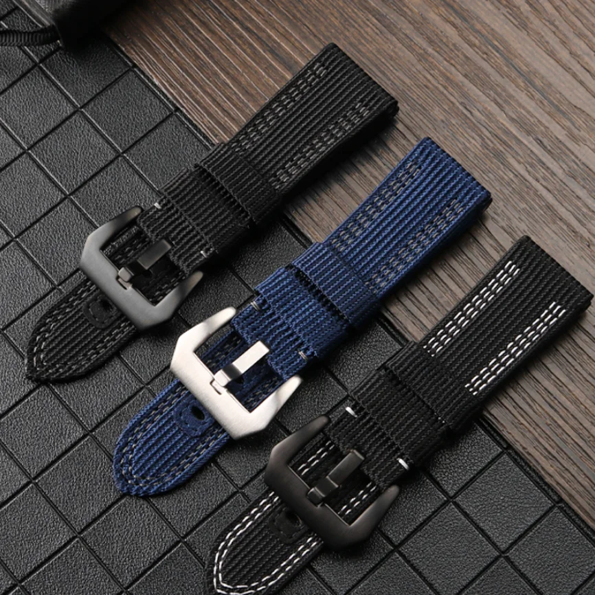 24mm 26mm Nylon Canvas Leather Watch Strap for Panerai 00984 985 Luminor Accessories Bracelet Black Blue Watch Strap Free Tools