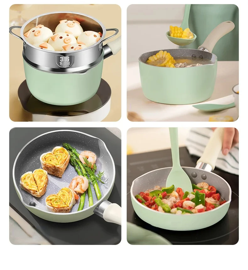 Complementary Food Pot Frying Integrated Multifunctional Steamer Special Soup Small Milk Boiling Pot Non-Stick Pan Household image 2