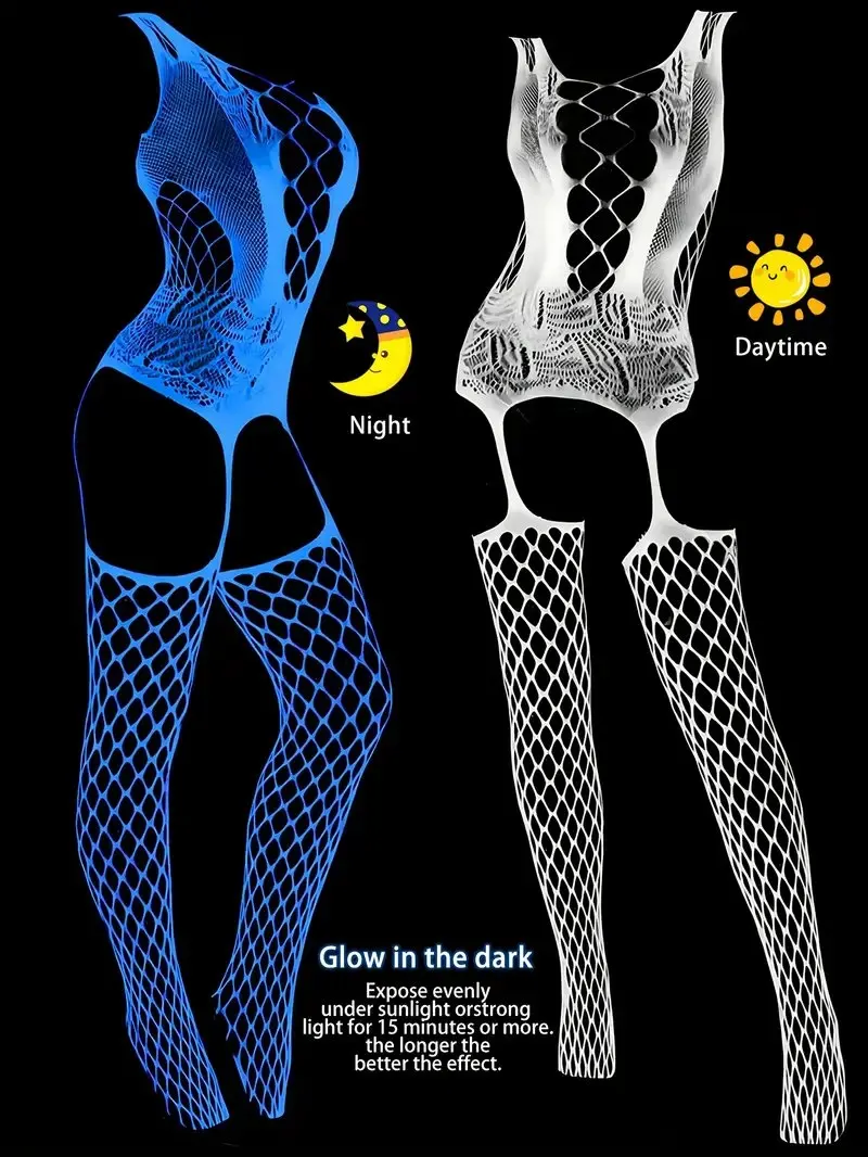 يتوهج في الظلام مثير الملابس الداخلية داخلية Catsuit النساء شفافة Crotchless الجنس الملابس جوارب الجسم الدمى الساخن المثيرة