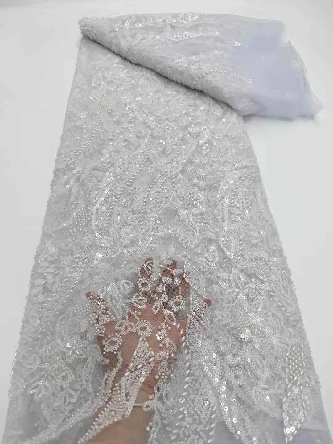 ออกแบบใหม่คุณภาพสูง 2025 แอฟริกันไนจีเรียSequinsผ้าลูกไม้Tulleผ้าเย็บปักถักร้อยลูกไม้สําหรับงานแต่งงานDressssลูกปัด 5 หลา