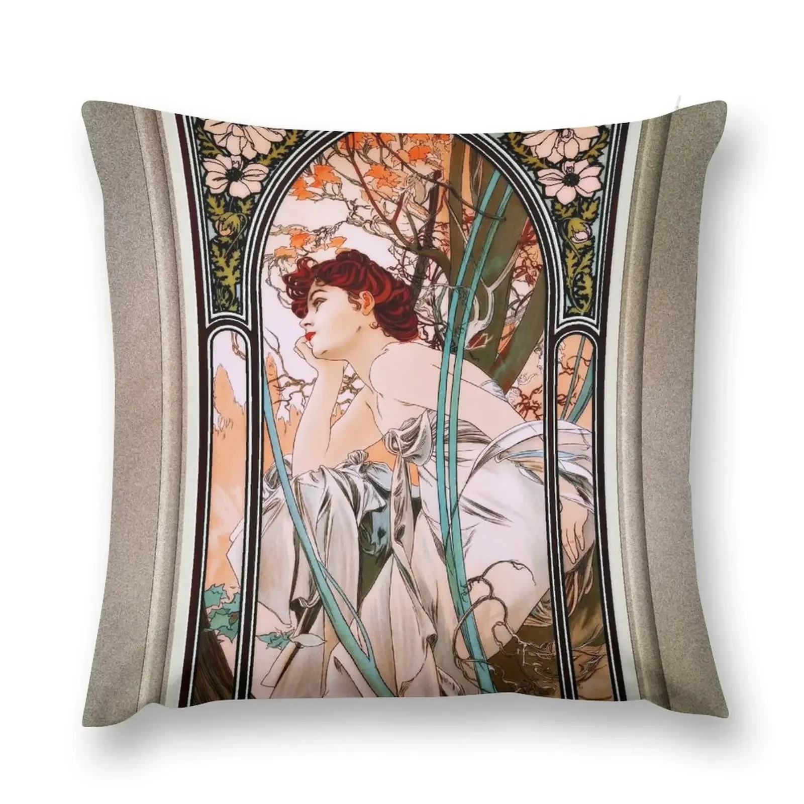 Evening Reverie by Alphonse Mucha Remastered Xzendor7 Vintage Art Reproductions Throw Pillow Pillowcases For Pillows pillow