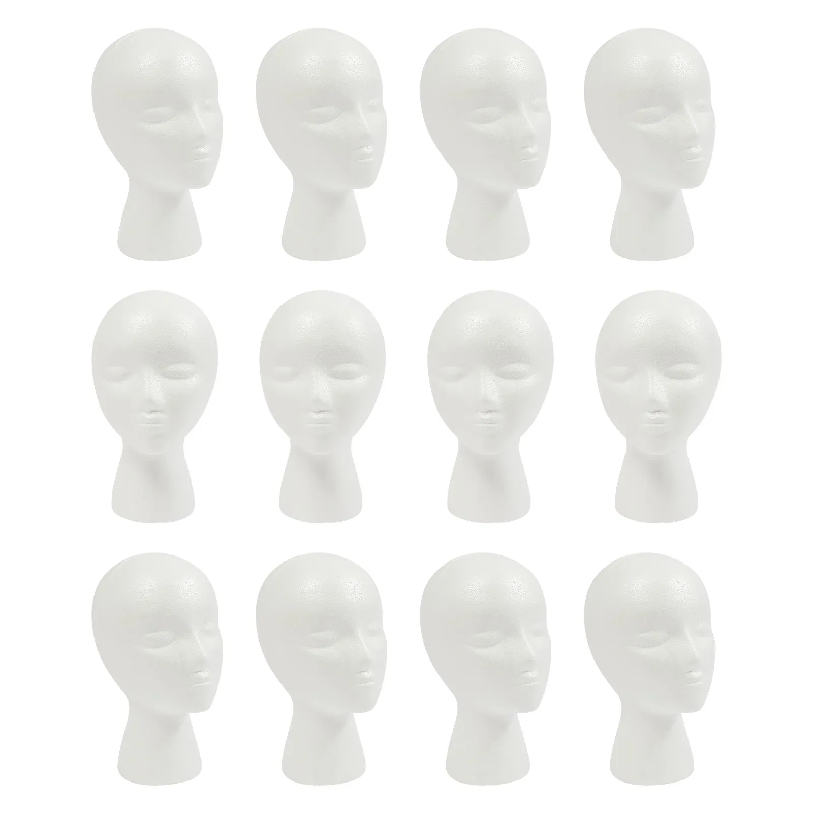 12 عبوة من رؤوس عرض الشعر المستعار البيضاء - 11 بوصة (28 سم) رؤوس عارضة أزياء أنثى نابضة بالحياة، رغوة EPS لتصفيف الصالونات