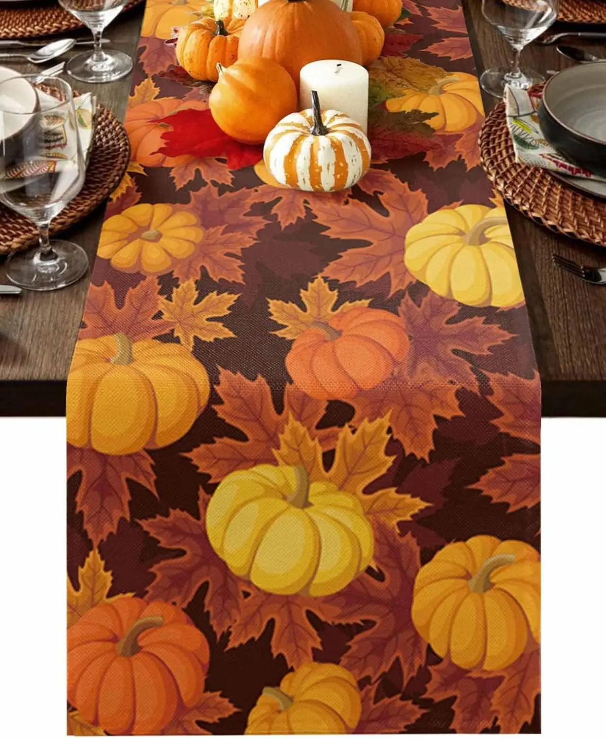 

Thanksgiving Pumpkins Maple Leaf Linen Table Runners Dining Room Decor Washable Kitchen Home Dining Table Runners Decorations